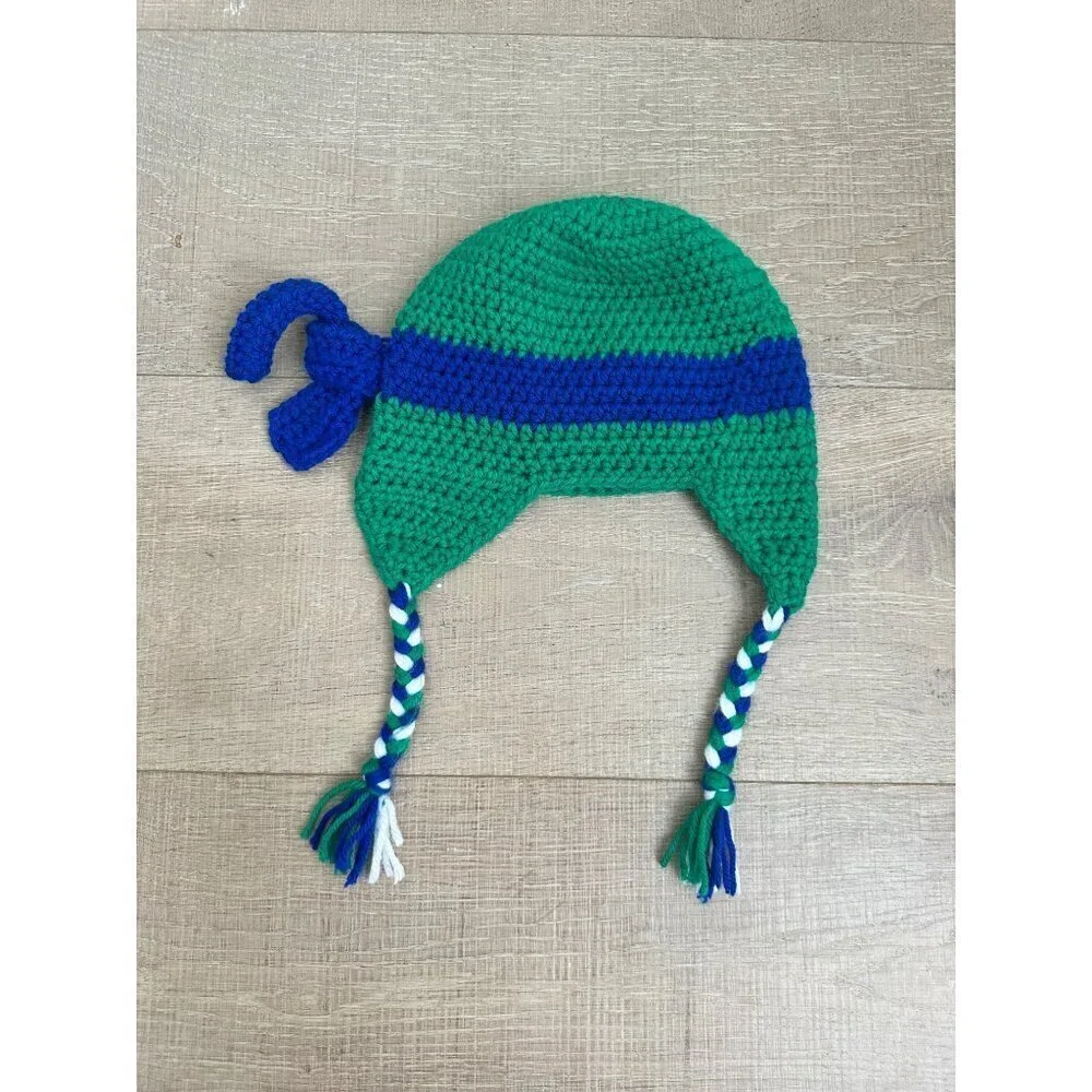 Handmade Crochet Ninja Turtle-Inspired Hat With Braided Tassels